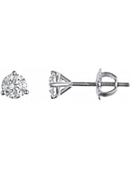 Round Brilliant Cut Diamond Stud Earrings 3-prong Martini 14k White Gold ( 1/2 Carat, VS/SI Clarity, F/G Color)