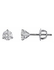 Round Brilliant Cut Diamond Stud Earrings 3-prong Martini 14k White Gold ( 1/2 Carat, SI Clarity, F Color)