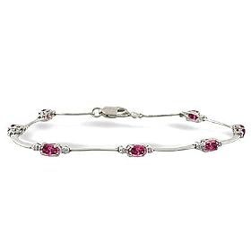14K White Gold Genuine Oval Pink Tourmaline and Diamond Bracelet by Jewels For Me