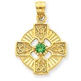 14k Celtic Circle with Green CZ Stone Pendant - Measures 26.3x18.4mm - JewelryWeb