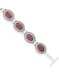 CleverSilvers 7 Inch And 1 Inch Extension Oxidized Oval Faceted Rough-cut Ruby With Bead Design Bracelet
