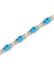 14K White Gold Oval Blue Topaz and Diamond Bracelet