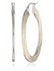 Italian 14k Two-Tone Yellow and White Oval Hoop Earrings