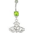 Peridot Green Gem IRISH CLADDAGH Belly Ring