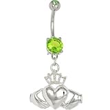Peridot Green Gem IRISH CLADDAGH Belly Ring