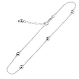 10K White Gold 9 Adjustable Beaded Anklet w/ 1 Extender