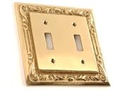 Combination Switch & Outlet Plates: Brass Floral Double Switch Plate