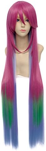 Taobao Building No Game No Life Jibril Rainbow Multicolor Gradient 40" 100CM Long straight hair Women Costumes Cosplay Party Wig