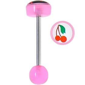 Pink Acrylic CHERRY Logo Barbell Tongue Ring