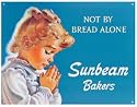 TIN SIGN NOSTALGIC ~ LITTLE MISS SUNBEAM NOT BY BREAD ALONE PRAYING GIRL