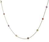 14k Yellow Gold Bezel Set Multi-Gemstone Station Necklace, 32