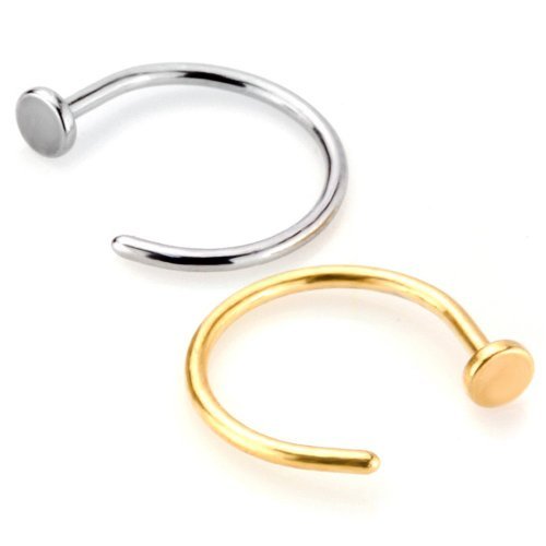 Anodized Titanuim Gold Color and 316l Surgical Steel Nose Ring with Flat Back - 20g (0.8mm) - 1/4