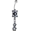 Antique Silver Crystalline Gem Organza Dangle Belly Ring