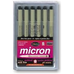 Sakura Pigma Micron Pen Set 6 Per Package, Black Ink