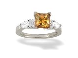 14K White Gold Genuine Square Citrine and Diamond Engagement Ring