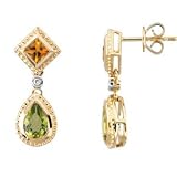 14K Yellow Gold Citrine, Peridot and Diamond Earrings
