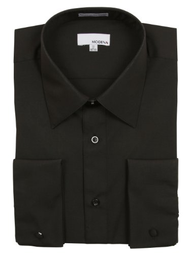 Mens Modena Solid Black French Cuff Dress Shirt