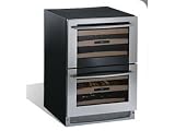 U Line Echelon Series 2275DWRWS 24 Built-in Wine Captain Drawers with Maple Trimmed Cascading Vinyl Coated Wine Racks, 43 Bottle Capacity and Touch Control Command Center: Stainless Steel