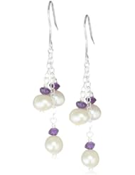 Sterling Silver Freshwater Cultured Pearl Triple Drop French Wire Dangle Earrings