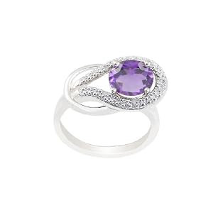 10k White Gold Round Amethyst and Diamond Ring (.03 cttw, I Color, I2 Clarity)
