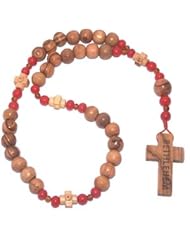 Amber, Coral and olive wood Threaded Anglican Rosary 9"
