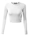 Doublju Basic Long Sleeve Crop Top for Women with Plus Size White Large