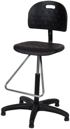 Ergo Ease 52045 Shop Chair, Workbench Height with Teardrop Footrest, Industrial Grade Polyurethane, Black and Chrome