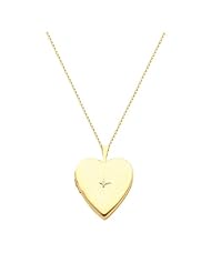14K Yellow Gold Diamond-Accent Heart Locket Pendant (0.8" Inches or 20mm, 1/10 ctw., GH, SI) with 1.2mm Rolo Cable Chain - 18" Inches
