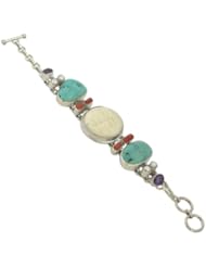 925 Sterling Silver Turquoise Cubb Stone Semi Precious Gemstone Bracelet Jewelry