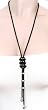 Improving Lifestyles Fashion Long Necklace Black with Rhinestone Tassle Style No Closure