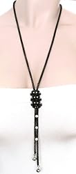 Improving Lifestyles Fashion Long Necklace Black with Rhinestone Tassle Style No Closure