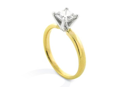 0.75 Ct Princess E/VS Certified (Clarity Enhanced) Solitaire Diamond Engagement Ring in 14KY