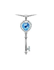 Original Star K (tm) Key To My Heart Love Pendant With 7mm Heart Shape Simulated Blue Topaz in 925 Sterling Silver