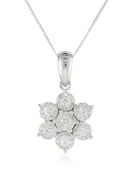 10K White Gold Cluster Flower Diamond Pendant Necklace (3/8 Cttw, H-I Color, I2 Clarity), 18"