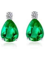 2.77Ct Pear Cut Emerald & VS Diamond Hanging Earrings 18k Gold