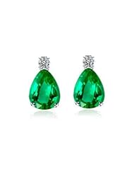 2.77Ct Pear Cut Emerald & Diamond Hanging Earrings 14K Gold