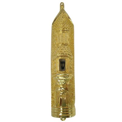 Mezuza for Jewish Home. Gold Plated. Styled as the Chabad Headquarters in Brooklyn N.Y. Made in ISRAEL. Size: 6