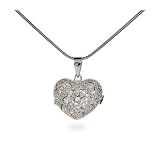 Eve's Addiction Sterling Silver CZ Heart Locket Necklace