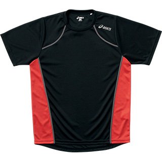 アシックス ランニングTシャツ XX318N 半袖 ブラック/トマトレッド ユニセックス