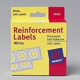 Self Adhesive Polyvinyl Standard Diameter Hole Reinforcements, White, 200/Pack (AVETD909)