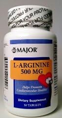 [3 PACK] L-ARGININE 500MG HELPS PROMOTE CARDIOVASCULAR HEALTH BY MAJOR PHARMACEUTICALS 50CT BOTTLE (PACK OF 3)