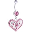 Passion Pink Jeweled Scroll Heart Dangle Belly Ring