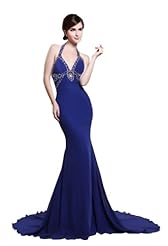Halter Sleeveless Mermaid Charmeuse/Chiffon/Silk Beaded Prom Dress 