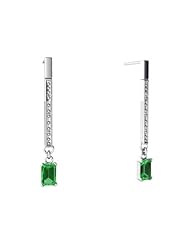 Created Emerald 14kt White Gold Dangle Drop Earrings