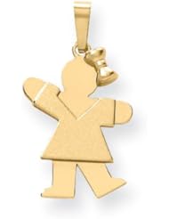 14k Yellow Gold Solid Engravable Girl with Bow on Right Charm