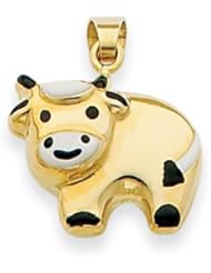 14k Gold Enameled Cow Charm