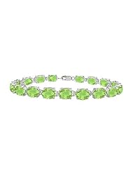 Sterling Silver Prong Set Oval Peridot Bracelet with 15.00 CT TGW