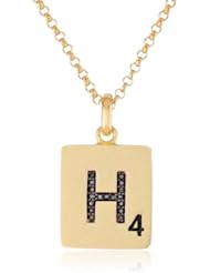 Scrabble 925 Yellow Gold Plated 0.051ct Diamond Initial H Pendant Necklace, 18"
