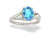 14K White Gold Genuine Oval Blue Topaz Ring