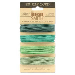 Natural Hemp Bead Cord 1mm Four Emerald Colors 